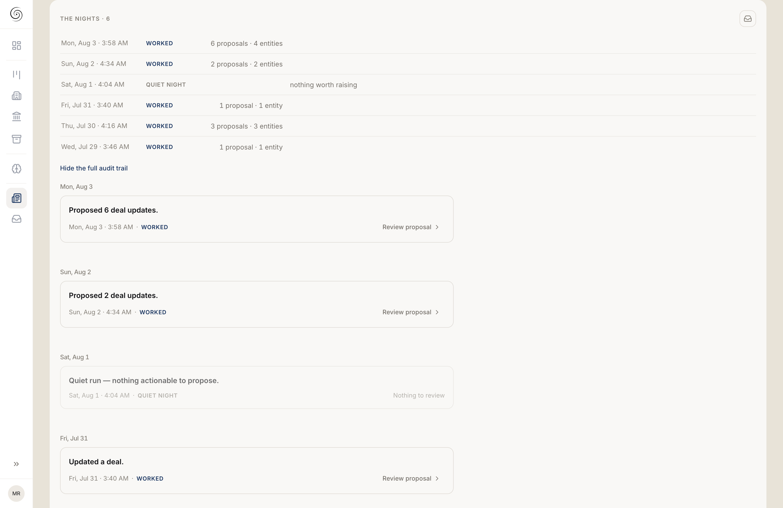 Overnight run that proposed company updates and follow-ups